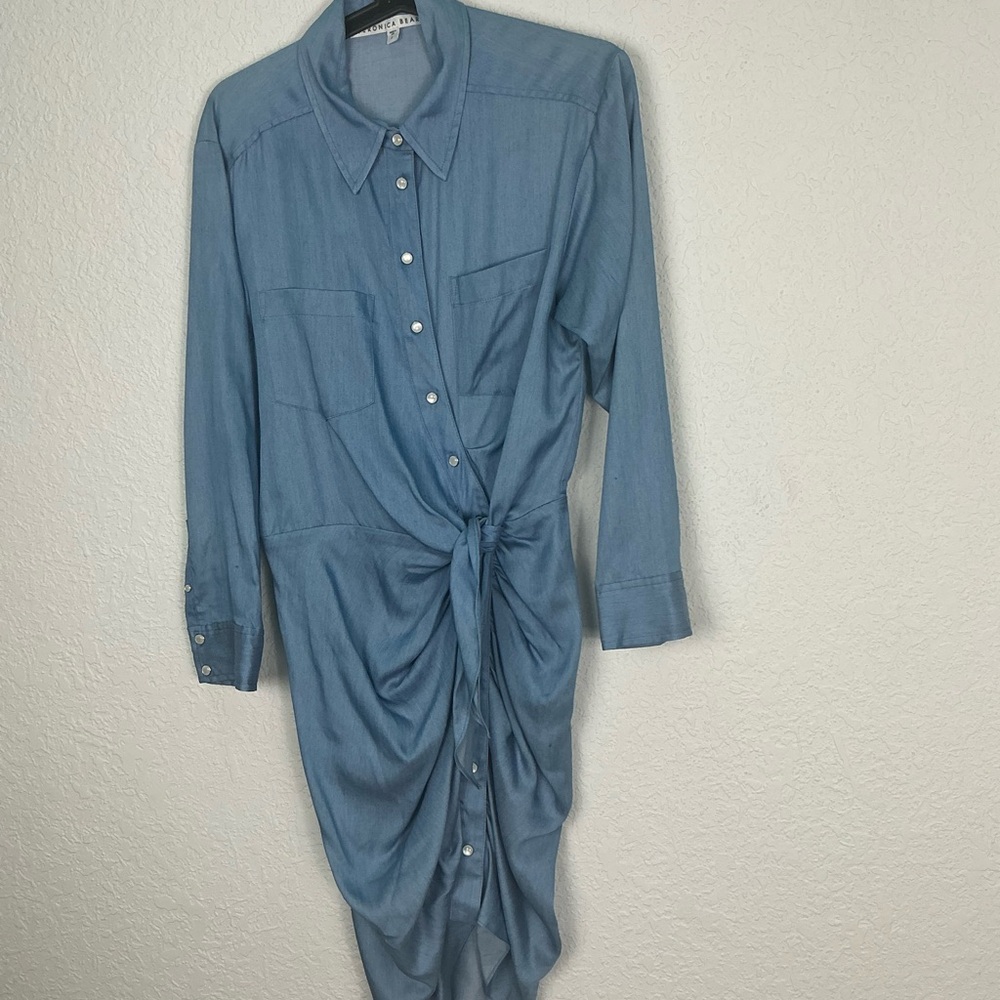 Veronica Beard Sky Blue shirt/dress - pearl buttons Brand New